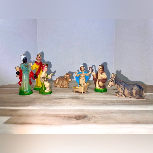 Vintage 8 Piece Plastic Nativity Made in Hong Kong Mid Century Christmas Decor - Picture 5 of 15